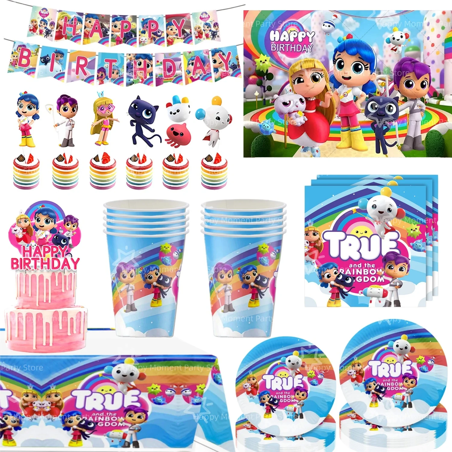 Decoración para Fiesta de Cumpleaños Rainbow Kingdom, Vajilla, Mantel, Platos, Vasos, Servilletas, Fondo y Recuerdos para Fiesta