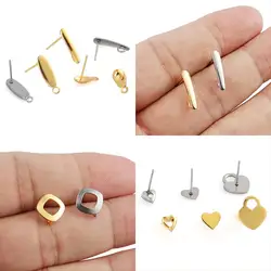 20Pcs Polygonal Gold Stainless Steel DIY Earring Base Posts Hooks Earrings Clasps Hooks For Jewelry Making Accessories Findings