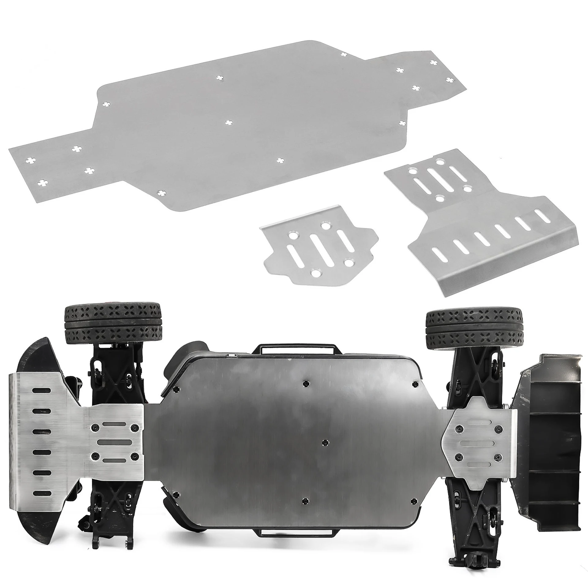Conjunto de placa antiderrapante de chassi de metal para 1/7 mjx hype go 7303 rc peças de atualização de carro armadura antiderrapante dianteira e traseira de aço inoxidável