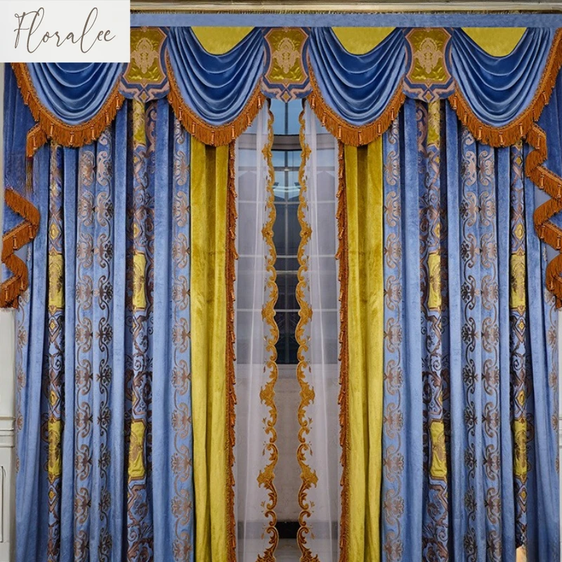 European-style Velvet Luxury Curtains for Living Room Modern Palace High-quality French Velvet for American Bedrooms Curtains