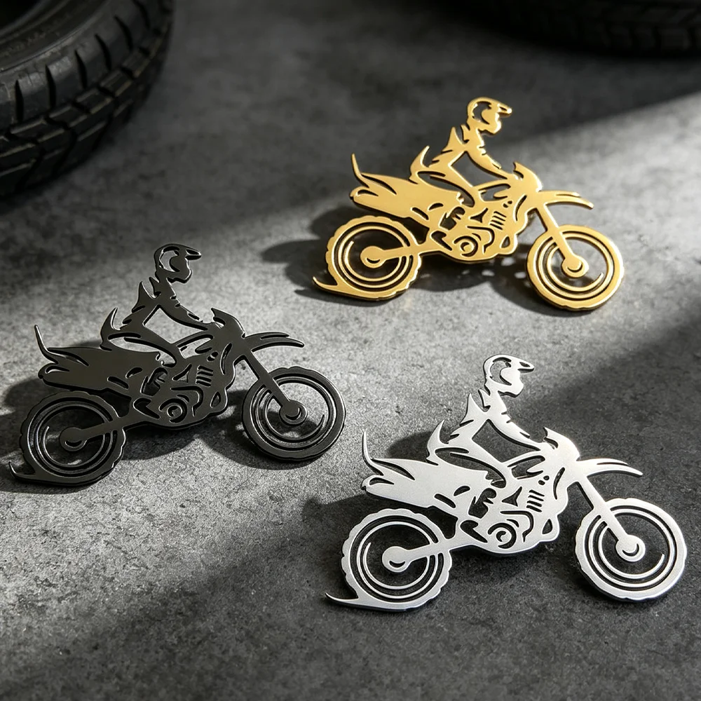 Stainless Steel Hollow Dirt Bike Rider Brooch Motorcycle Theme Lapel Pin Badge Biker Jacket Coat Backpack Clothing Decoration