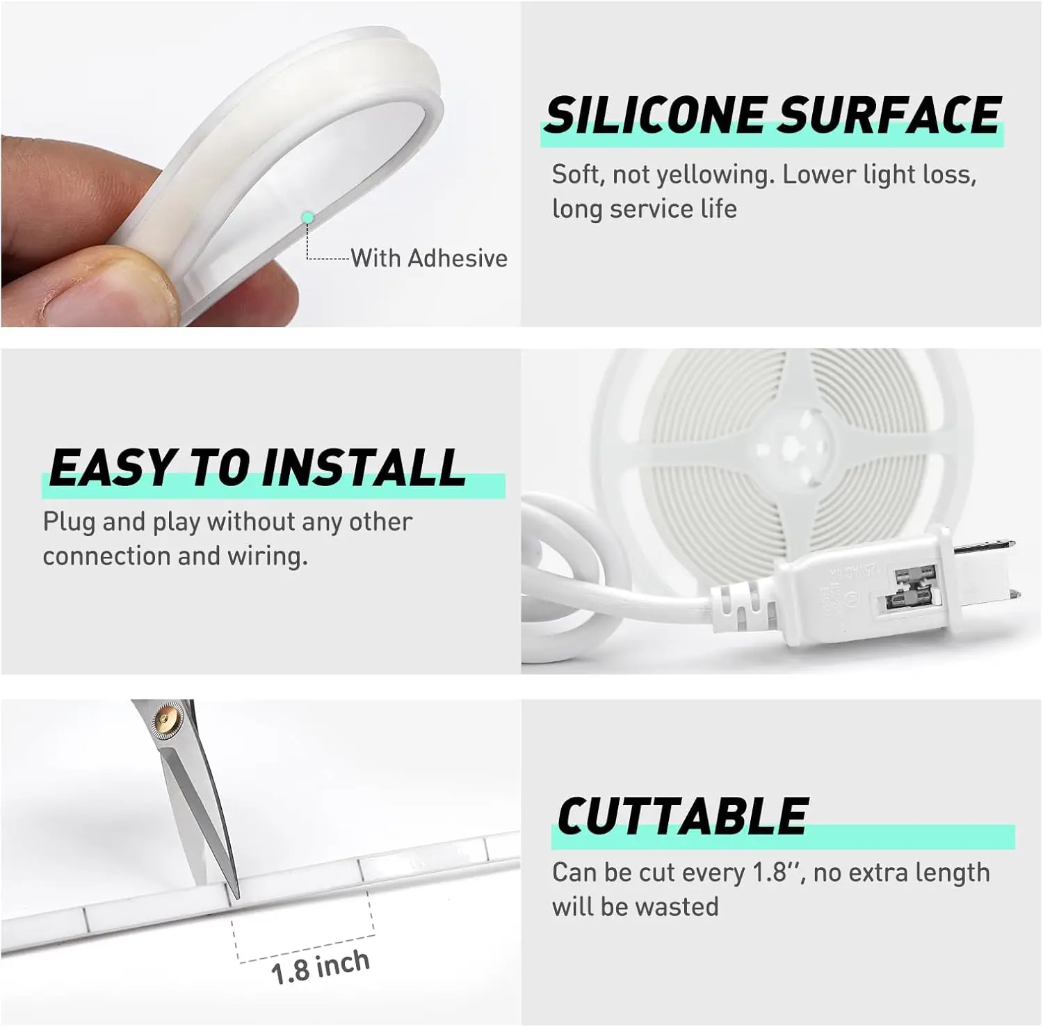 Luci al neon in silicone COB 100FT/30M, striscia al neon impermeabile bianca fredda super luminosa 6000K,