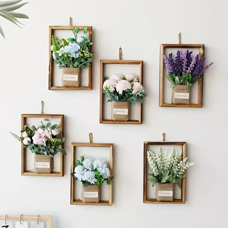 3D Handmade Artificial Flower Wall Hanging Wood Photo Frame Imitation Flowers Decoration Simulated Flower and Plant Photo Frame