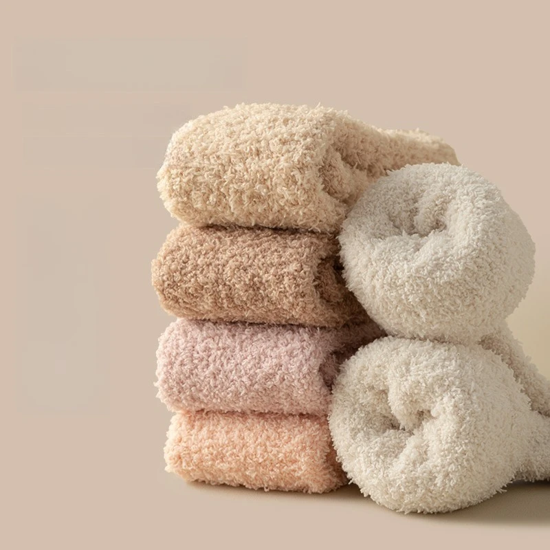 3 Pairs Women's Winter Fleece-Lined Thickened Warm Calf Stockings Couple Sleep Fleece Thigh Highs Socks Ladies Fluffy Socks 2025