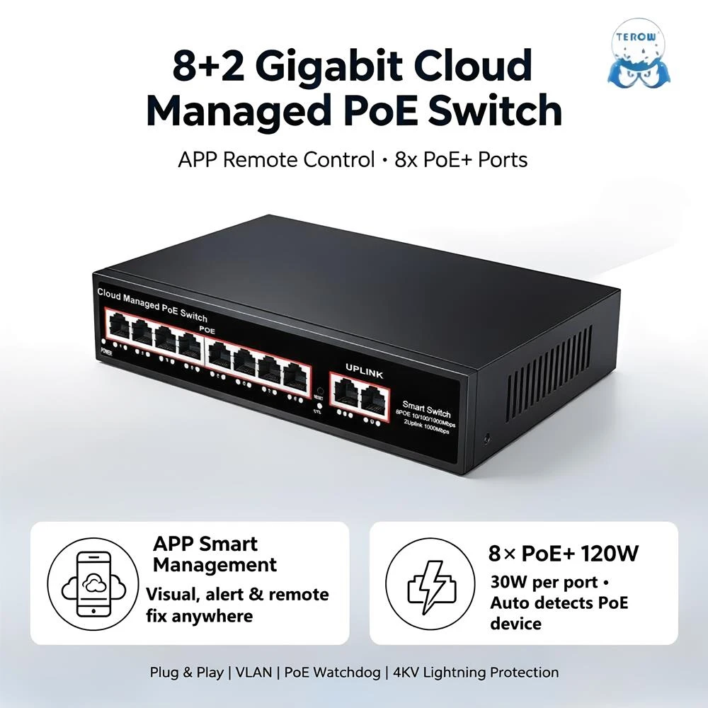 terow-10-port-gigabit-cloud-managed-poe-switch-8xpoe-120w-watchdog-auto-reboot-web-app-smart-managedremote-controlvlan