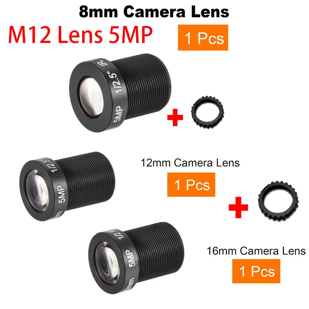 HD 5MP M12-Mount-Objektiv, 8 mm, 12 mm, 16 mm Blendenöffnung, F2.0, Format 1/2,5 Zoll, für Überwachungs- und Sicherheits-CCTV-Kameras, 1 Stück