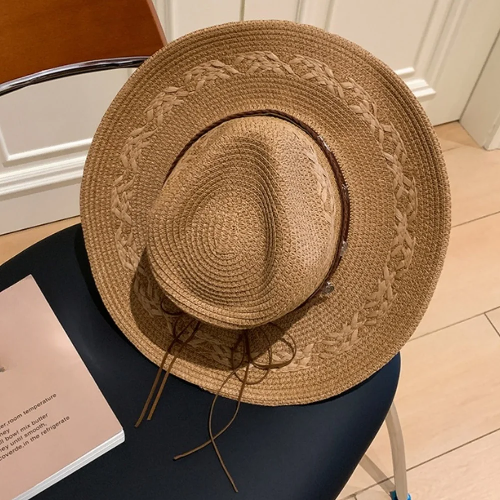 Womens Natural Papyrus Straw Hat Wide Brim for Beach Summer Travel Sun Shade Neck Adjustable Fit Womens Natural