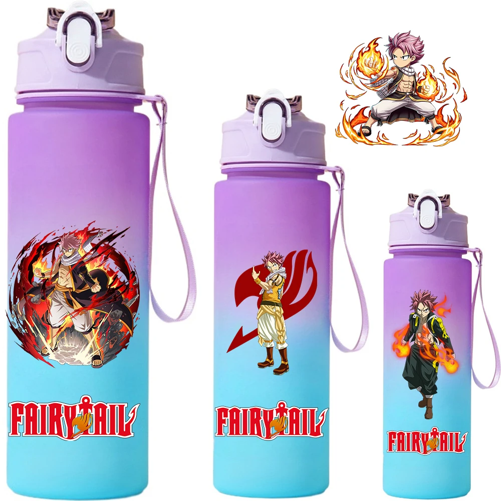 Botella de Agua de 750 ml con Diseño Animado de FAIRY TAIL, Botella Deportiva Portátil de Plástico para Niños, para Actividades al Aire Libre