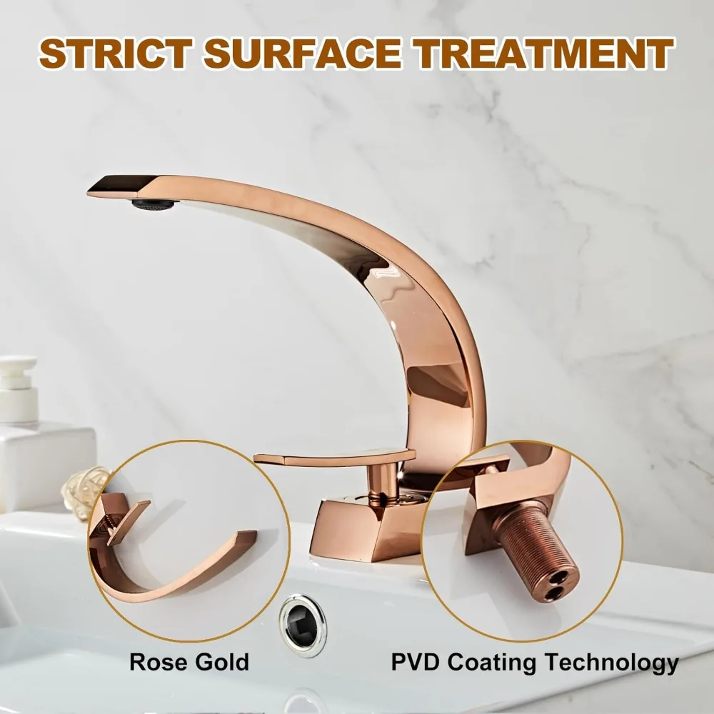 صنبور حوض الحمام بمقبض واحد باللون الذهبي الوردي مع تصميم فريد لصنبور خلاط حوض الغرور النحاسي