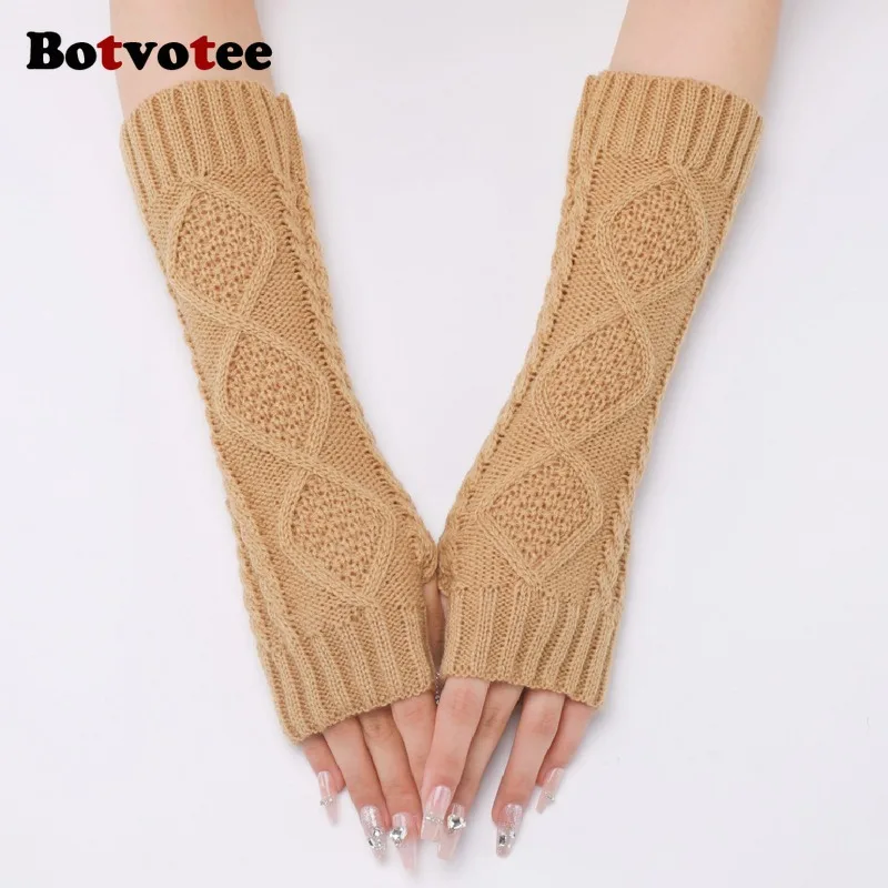 Botvotee Maniche da donna Scaldamuscoli Accessori Y2k Guanti senza dita Maniche lunghe Maglia invernale Bianco Nero Moda Oversleeve