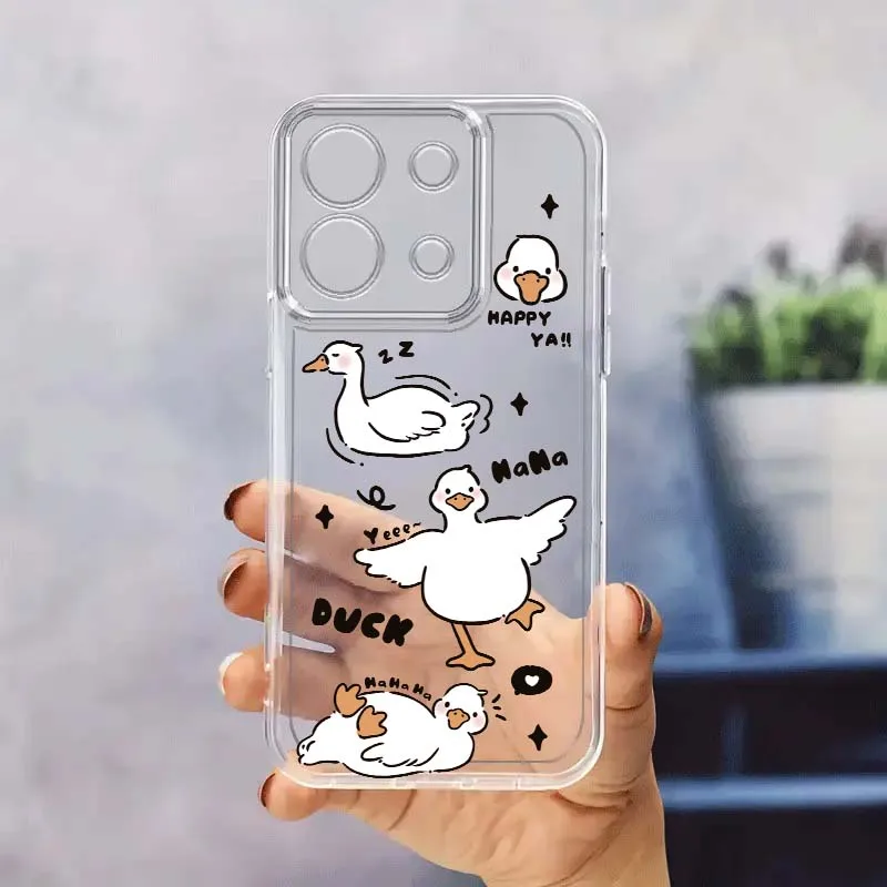 

Cartoon Duck Goose Popular Art Phone Case For Xiaomi Redmi Note 14 13R 13 12 12S 11 12T 11S 11T 10 Pro Plus Transparent