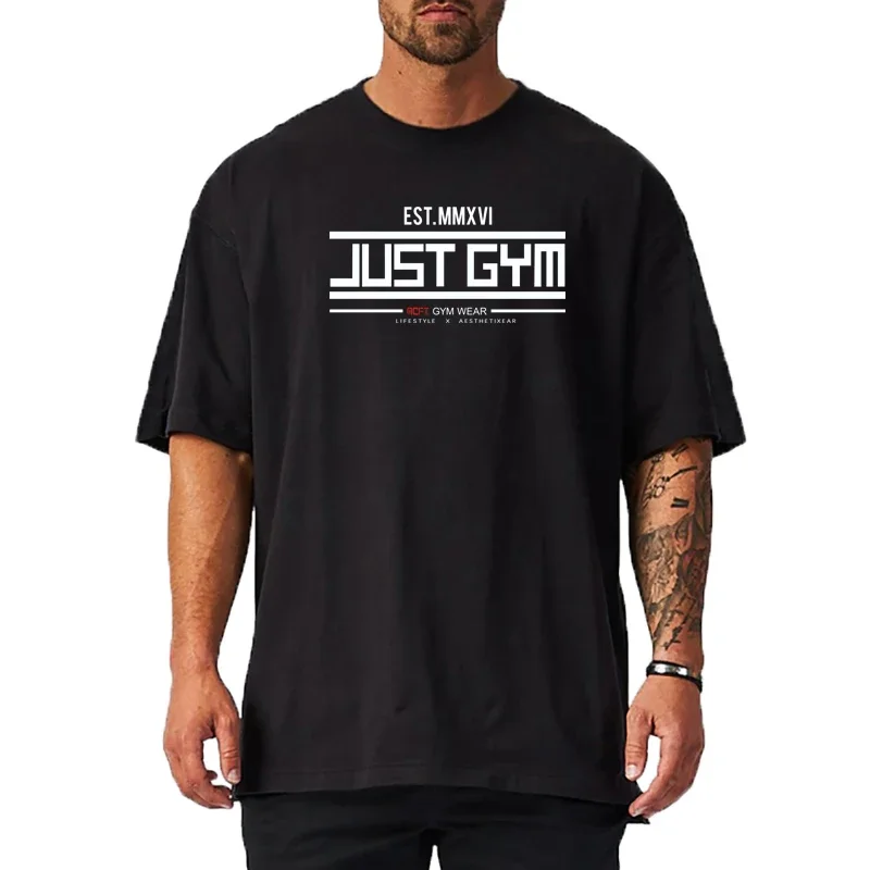 Men's Oversized T Shirt Half Sleeve Cotton Gym Clothing Bodybuilding Loose Running T-shirts Streetwear Hip Hop Fitness Tshirt