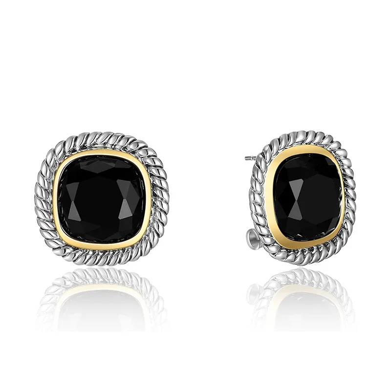 European and American Black Inlaid Zircon Geometric Earrings Elegant New Trend Design Temperament Hollow Out Accessories
