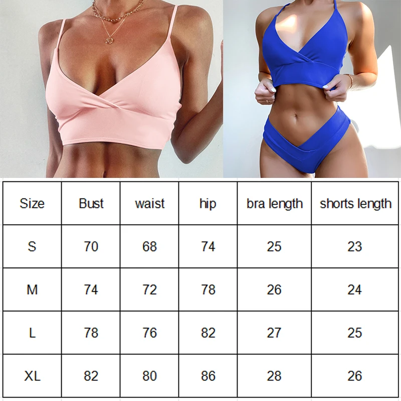 Cross Type Female Bikini Bra Low Waist V Type Beach Shorts 2 Pieces Swimming wear sexy solider color Swimwear