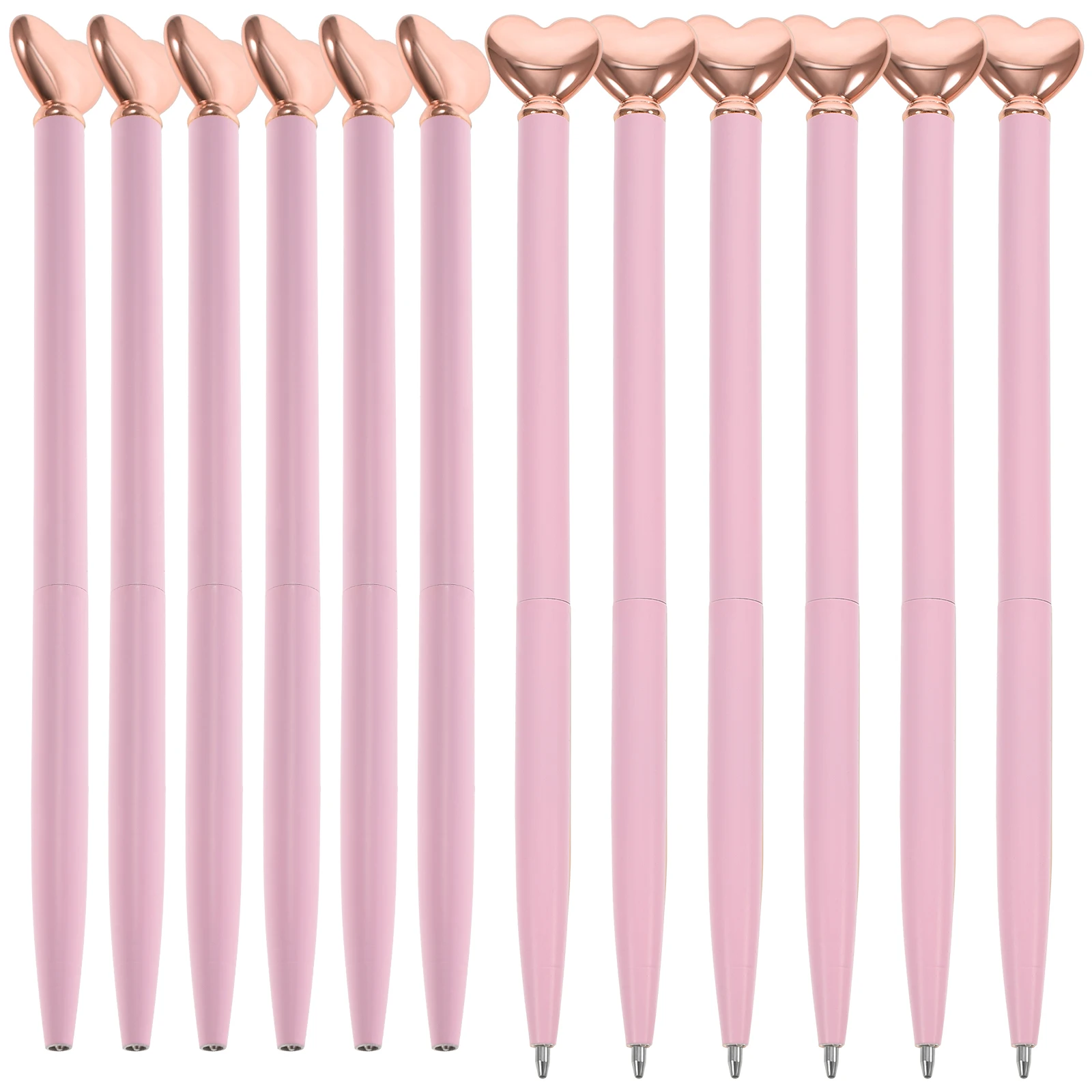 12 Pcs Metal Ballpoint Pen Heart Shaped Pens Portable Ink Adorable Pink Student Writing Man