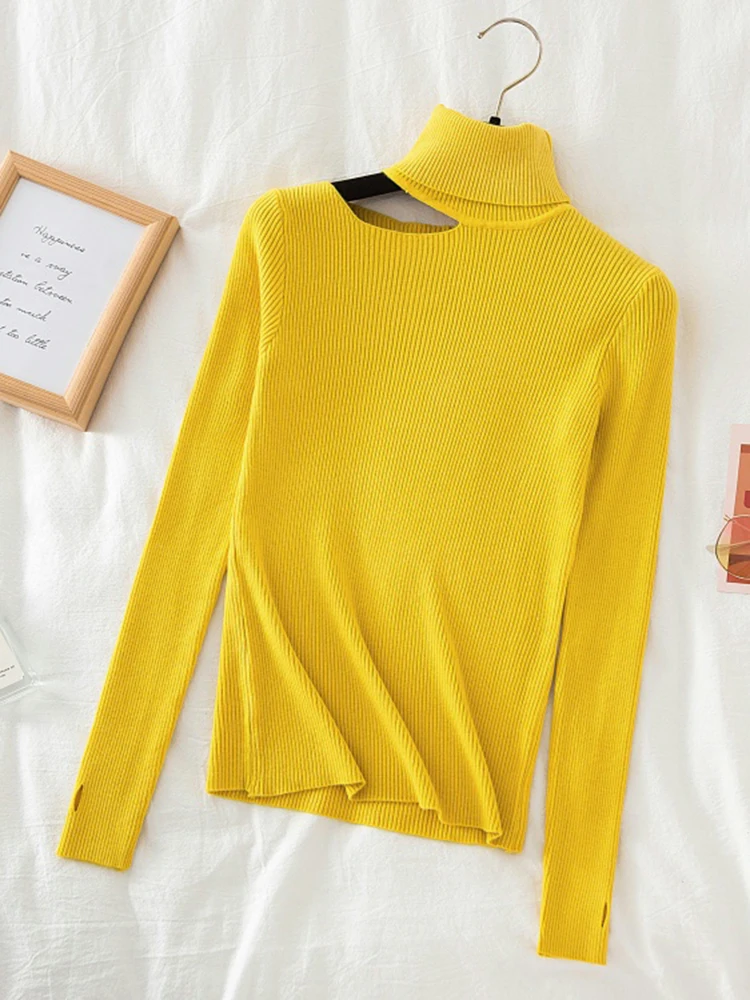 AOSSVIAO Off Shoulder Pullovers for Women Long Sleeve Turtleneck Knitted Sweater Female Jumper Clothing Korean Jumper Pull Femme