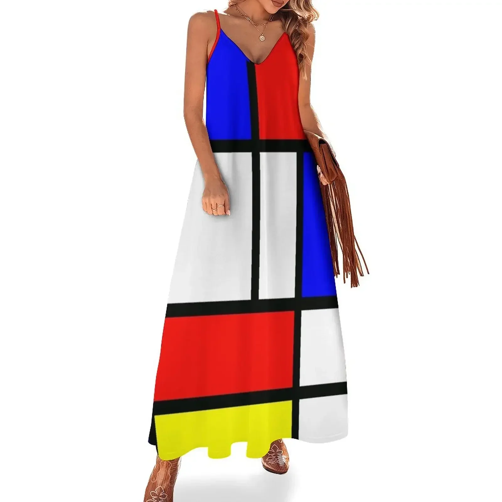 

Piet Mondrian "Composition 2" | Color Block with Red Yellow and Blue Sleeveless Dress Female dress Long dresses Dress