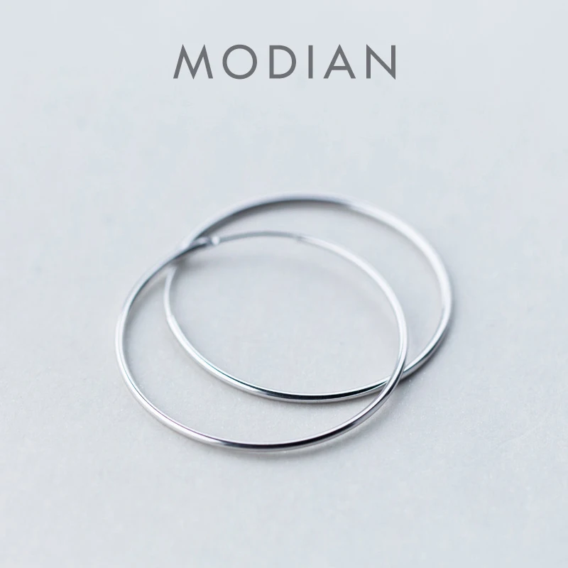 MODIAN Classic Charm Round Simple Collection Hoop Earrings Real 925 Sterling Silver Fashion Big Earrings For Women Jewelry