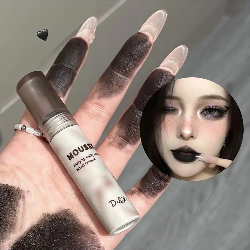 ماتي الأسود أحمر الشفاه مقاوم للماء موس الشفاه الطين عارية البني القوطية المخملية ملمع الشفاه ترطيب ملمع حريري غير عصا الشفاه ماكياج #2