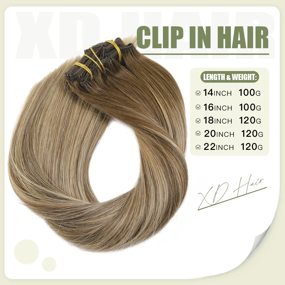 [New]XDhair Clip in Hair Extensions 120g Real Human Hair Brown with Blonde Clip In Remy Human Hair Extension for Women