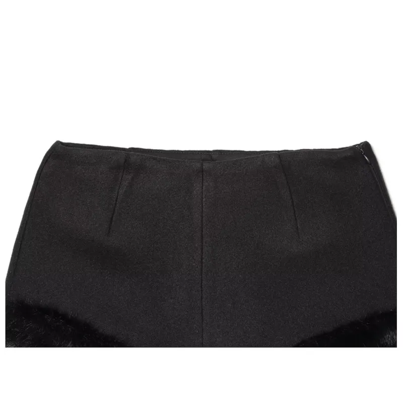NERHEFZ Damen-Shorts aus Wollmischung mit synthetischem Pelzeffekt, Herbst-Winter-Mode, hohe Taille, schlanke weibliche kurze Hosen