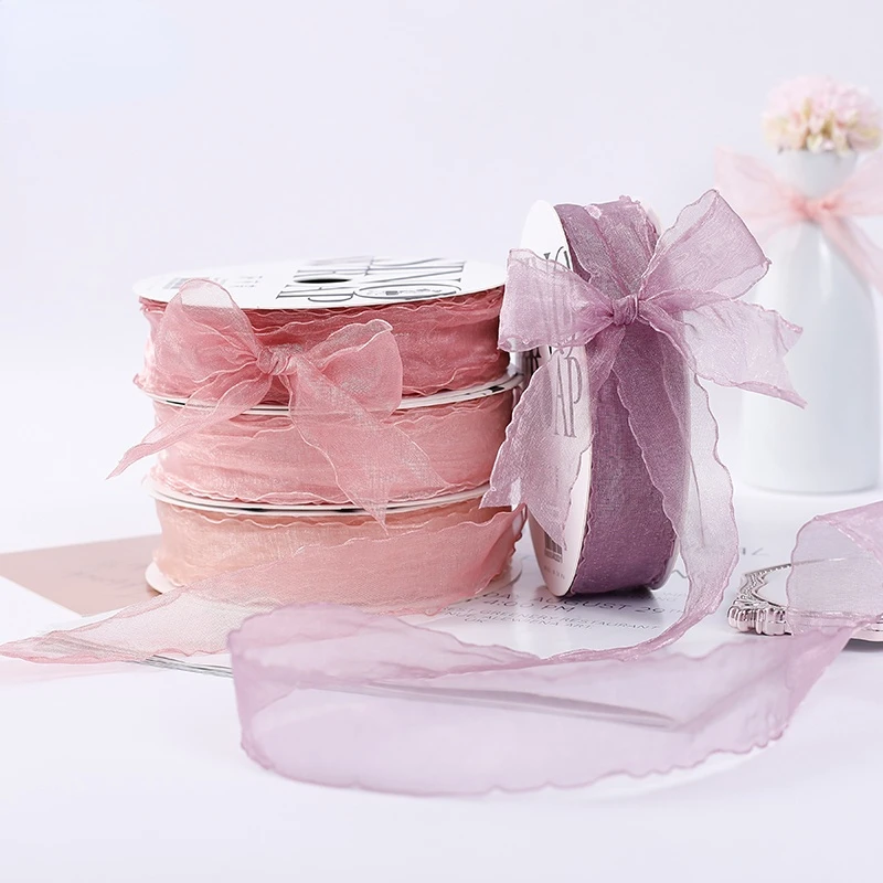 2.4cm Sweet Organza Ribbon Semi Transparent Ribbon Bouquet Gift Baking Packaging DIY Art Flower Shop Flower Packaging Material