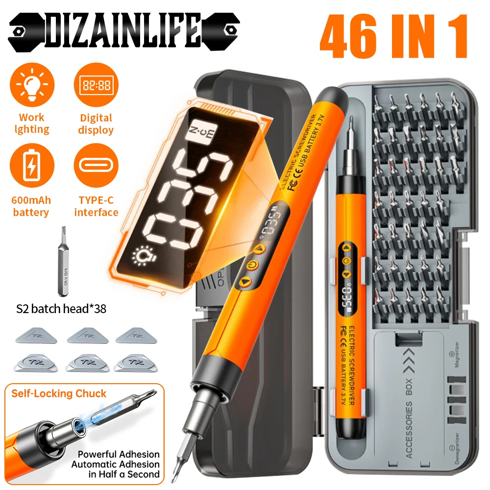 

46 in 1 Wireless Digital Electric Screwdriver Set Precision Power Tool Kit Mini Bit for Home Use Mobile Cell Computer Repair CRV