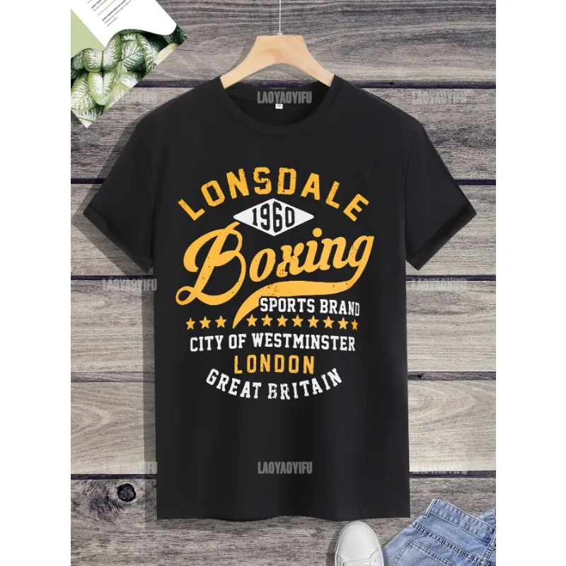 Leisure Camiseta Classic Street Fashion BOXING Exercise letters Printed T-shirt Top Harajuku Wide O-neck Hombre