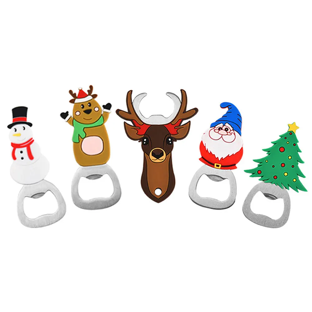 

5Pcs Cartoon Christmas Bottle Openers Sturdy Metal Portable Beer Bottle Opener Kitchen Party Tool Holiday Gifts
