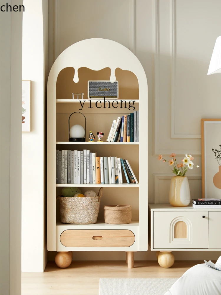 CZ Living Room Solid Wood Showcase Display Bookshelf Cream Style Bookcase Movable Storage Multi-Layer Storage Cabinet