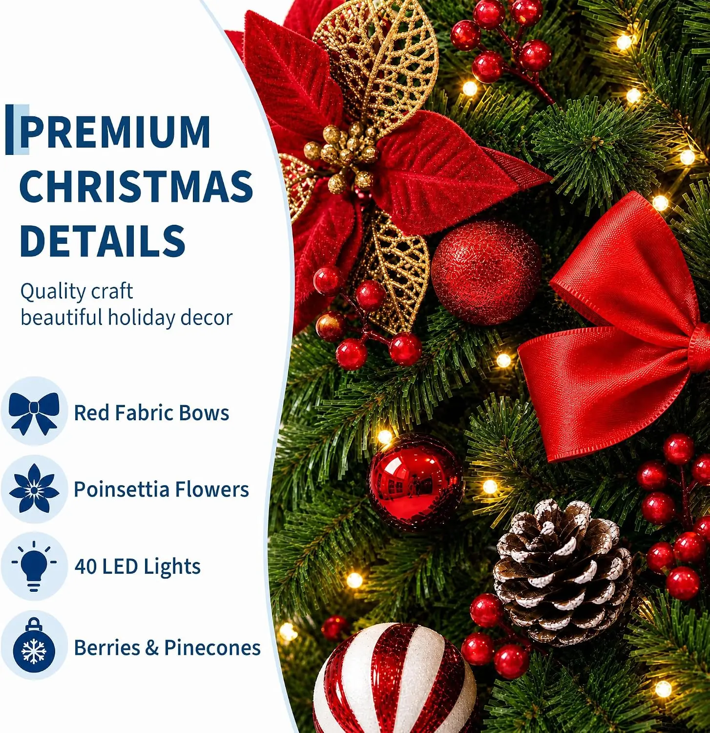 Garvee 9 ft Christmas Garland with 40 LED Lights, 8 Lighting Modes and Timer Plants Garland Wreaths Home Party Decoration Outdoor Yard Pine Tree Rattan Hanging Ornament