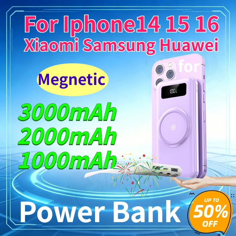 

Megnetic Power Bank 30000mAh Fast Charging Built-in Quad Cable External Battery Charger for Iphone14 15 16 Xiaomi Samsung Huawei
