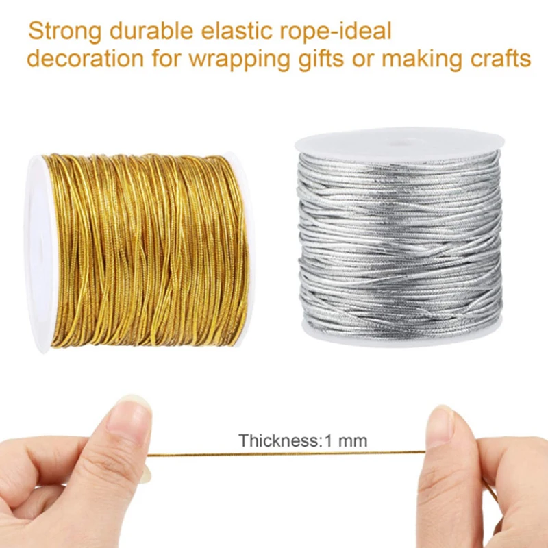 Metallic Elastic Cords,Stretch Cord,Metallic Tinsel Cord Rope for Gift Packaging DIY Craft Christmas Decoration,20m/Roll 1.5mm
