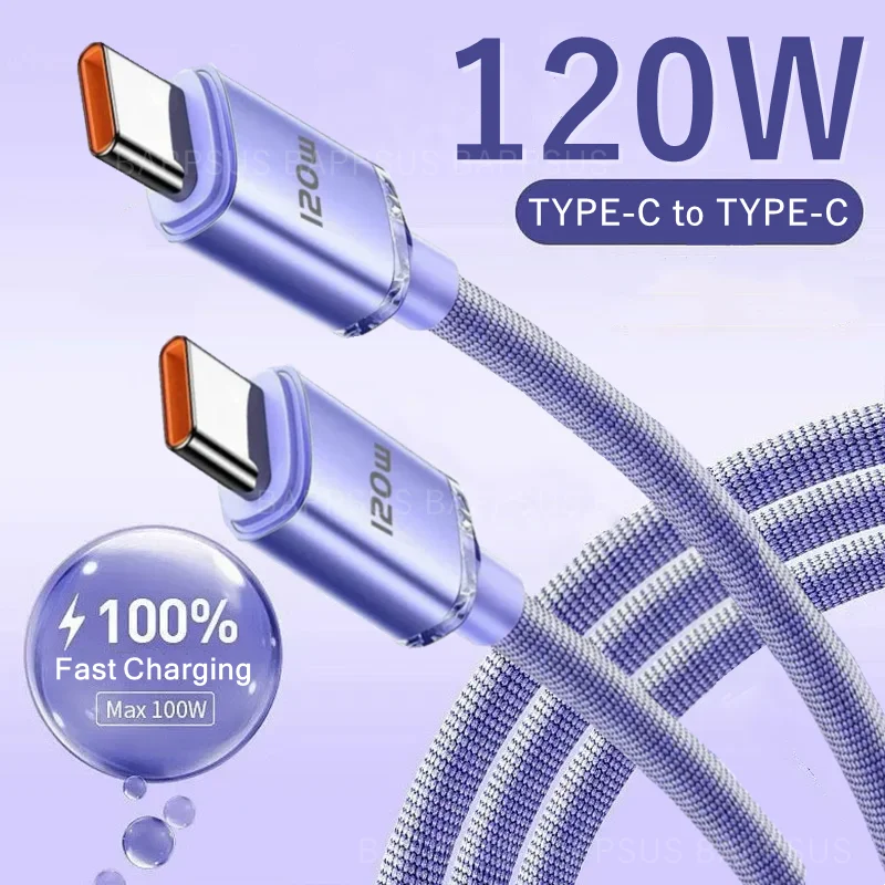 120W 6A Fast Charge USB Type C Quick Charge Cable For Samsung S24 S23 Xiaomi Huawei Phone Type-C Fast Charging Data Cable Line