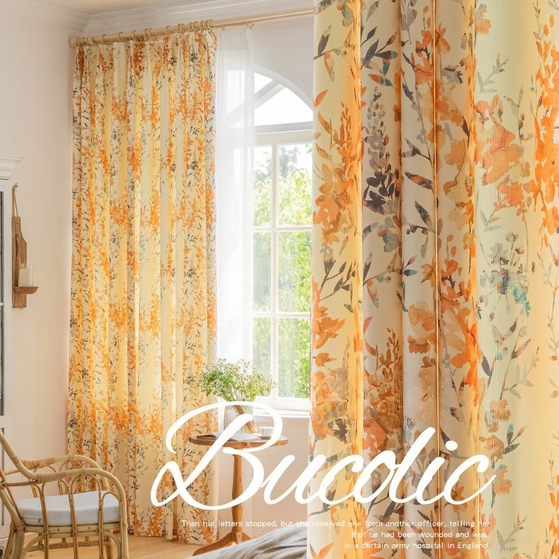 American Country Pastoral Curtain Plants Living Room Bedroom Dining Room Bay Windows Semi-shading Flowers Like Jieyu Sunshade