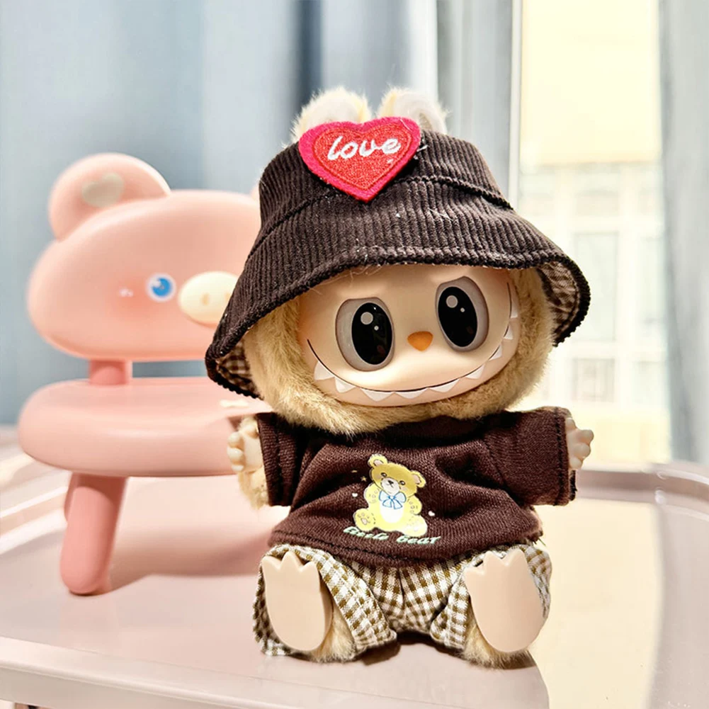 Labubu Doll Clothes For 17cm Plush Doll Outfit Fashion Sweater Love Hat Overalls Cute Decoration Little Clothes Labubu Clothing