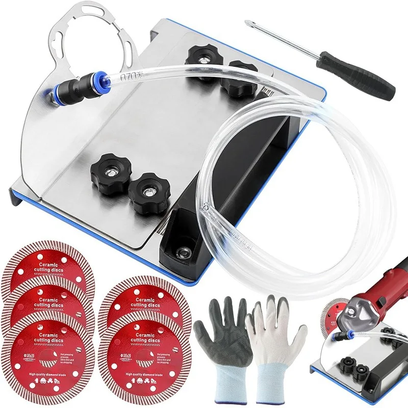 

Подставка для угловой шлифмашины для плитки 45 ° Держатель для снятия фаски, специальный прецизионный режущий инструмент. Фиксатор для снятия фаски с плитки с 5 пильными дисками.