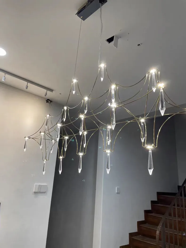 Restaurant Strip Chandelier Postmodern Light Luxury Lobby Front Desk Lamp Designer Minimalist Bar Dining Table Crystal LED Lamp