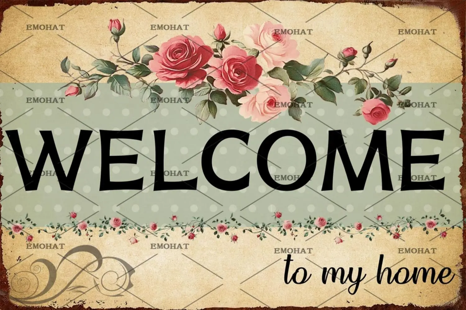 EMOHAT Welcome to My Home Metal Tin Sign with Flowers, Vintage Retro Wall Decor for Home & Cafe, 16x12  Funny Welcome Sign f