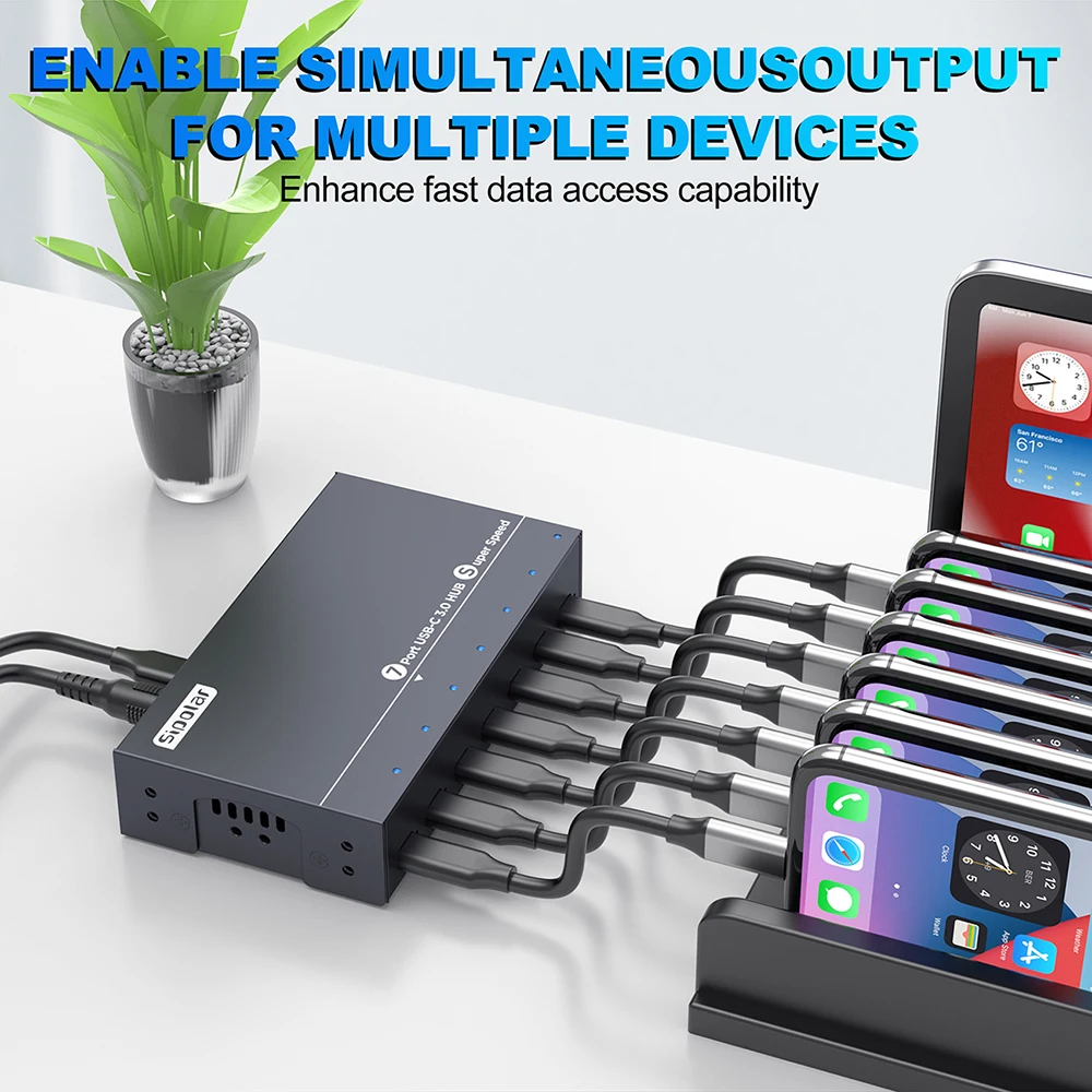 Sipolar A-173C 7 Ports USB 3.0 HUB  5Gbps High Speed Type C Hub  for  HDD Phone Charging Station