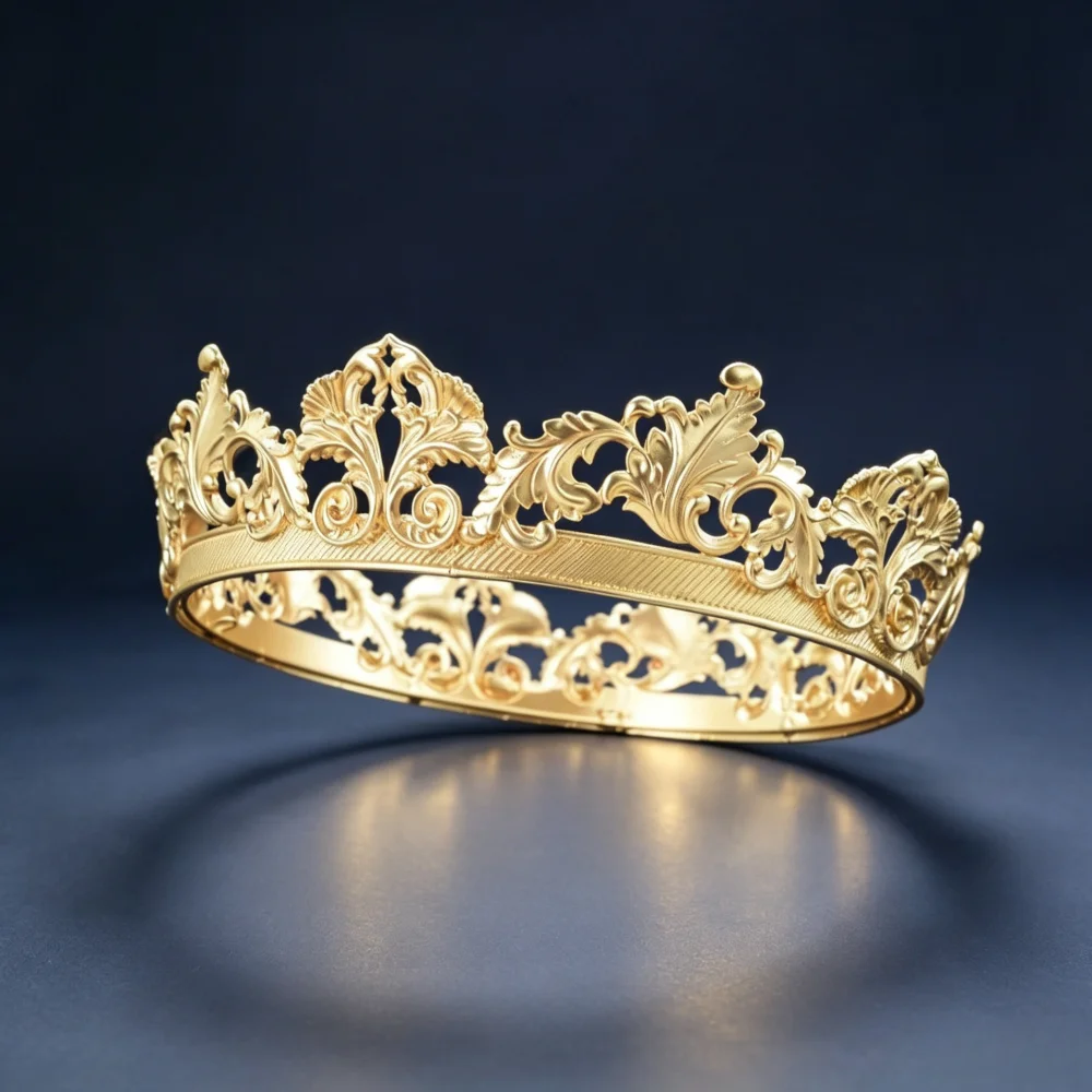 Baroque Full Round Crown Vintage Hollow Royal Tiara Matte Golden King Headpiece for Wedding Pageant Party Costume Accessories