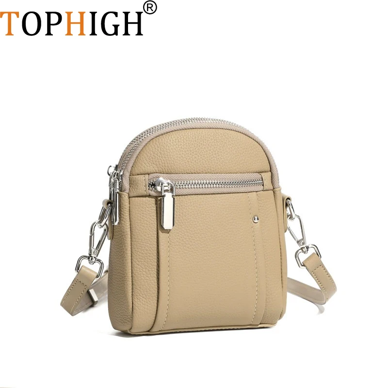 TOPHIGH  New Genuine Leather Fashion Women Crossbody Bag Practical Phone Purse Shoulder Handbag Many Pockets Burgundy Purse Bag
