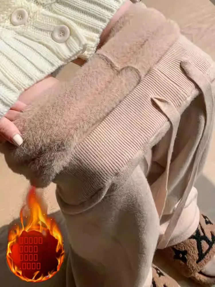 

Мягкие вязаные брюки из кашемира для женщин, осенне-зимние, утепленные, струящиеся, широкие, с высокой талией, длинные прямые брюки