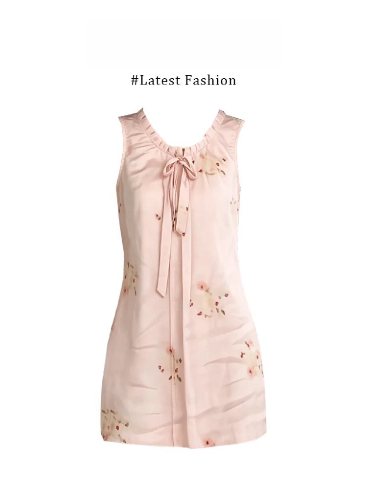 

Parkyeon Summer New Sweet Heart Print Sleeveless Loose Slimming Vest Dress Korean Style Belted Waist Cinched Printed Dress