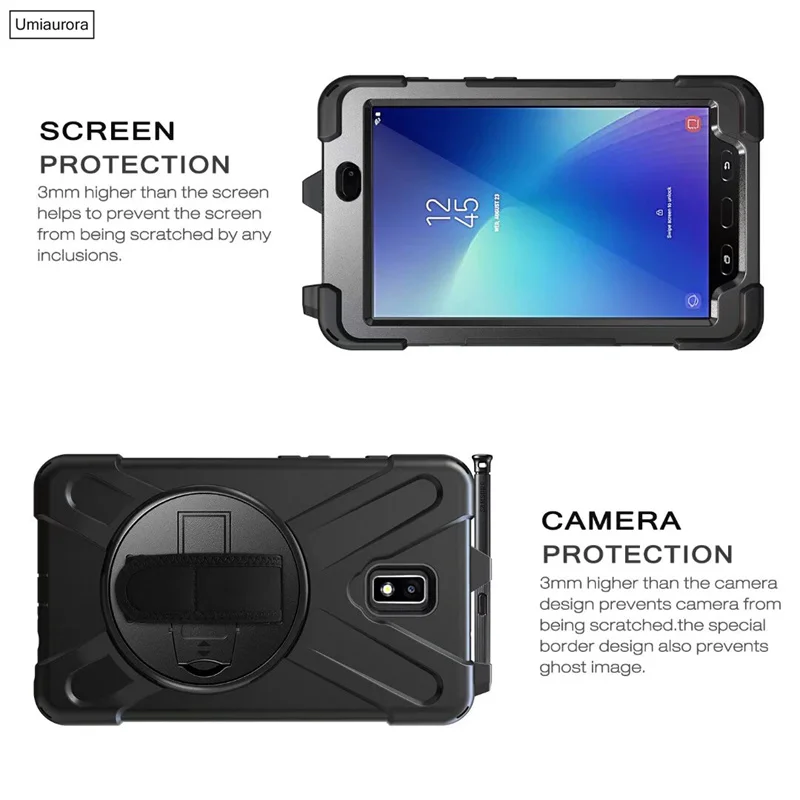 

For Samsung Tab Active2 8" 8.0 inch SM-T390 SM-T395 Shockproof PC Silicon Hybrid Tablet Case Heavy Duty Rugged Stand Strap Funda