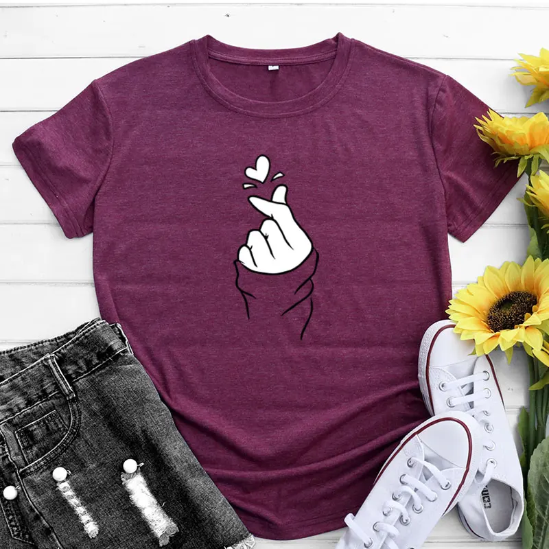 

Women's Cotton Heart Print T-irt Summer Street Sle Loose Fit ort Sve round Ne Basic Creative Animal Pattern Top