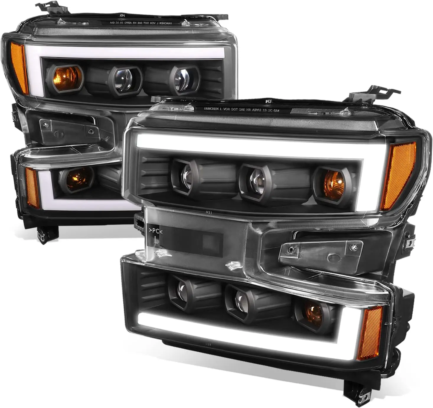 LED DRL Projector Headlights Assembly Set for 2019-2024 Silverado 1500 WT/LTD/Custom/Custom Trail Boss, Driver and Passenger Sid