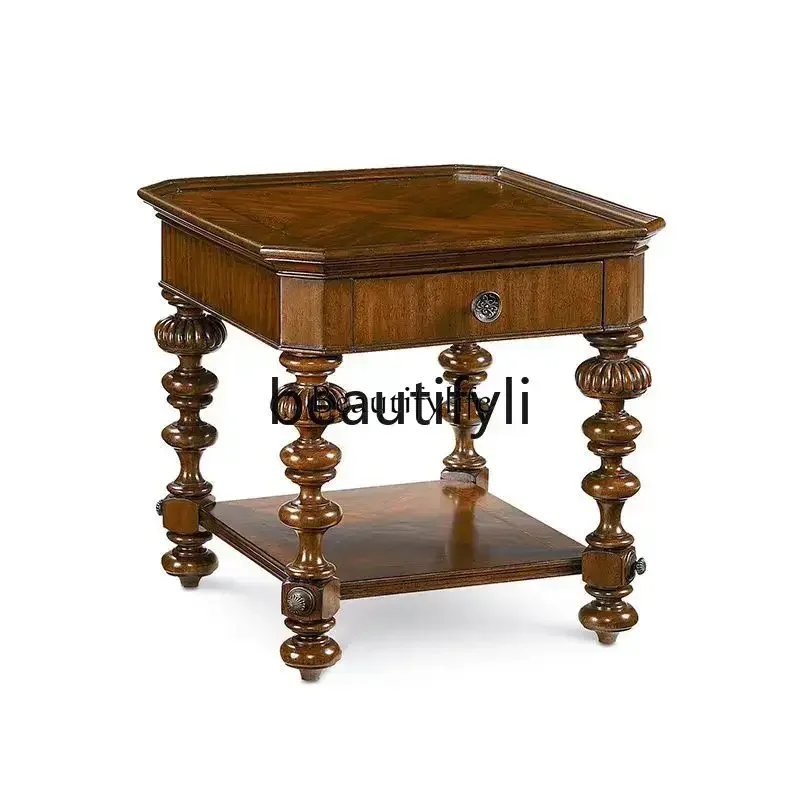 

American solid wood retro rectangular coffee table classical living room glass coffee table tea table