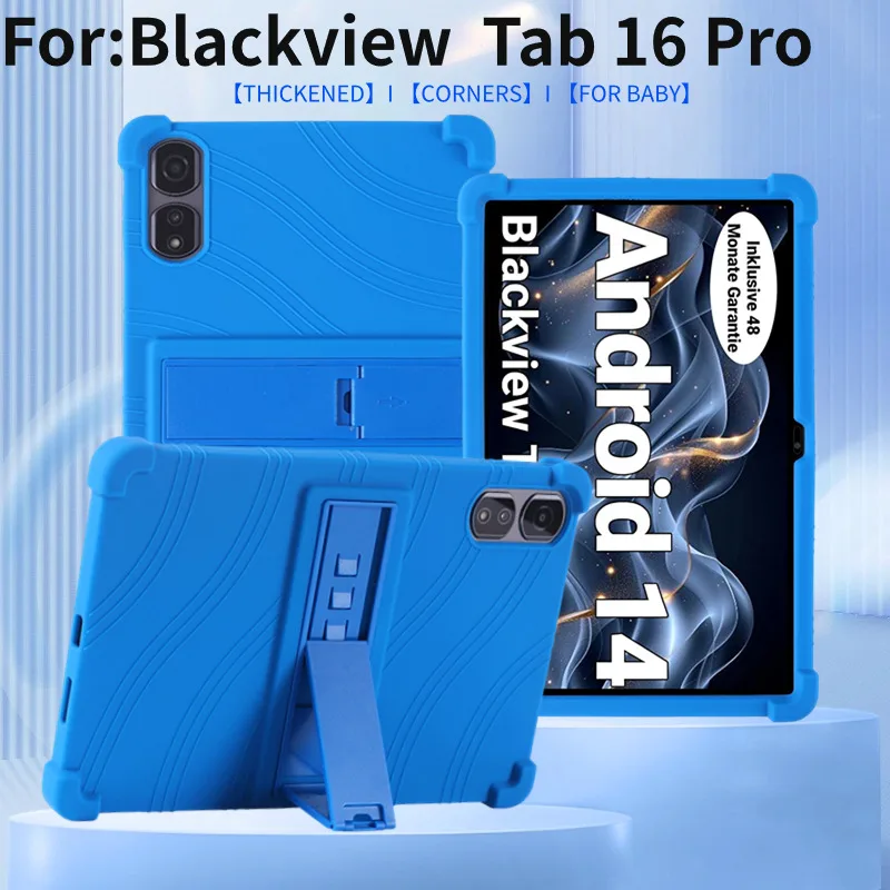 For Blackview Tab 16 Pro 11.0 inch, [Kids Friendly] 4 Corners Thicken Shockproof Soft Silicone Cover with Multi-Angle Kickstand