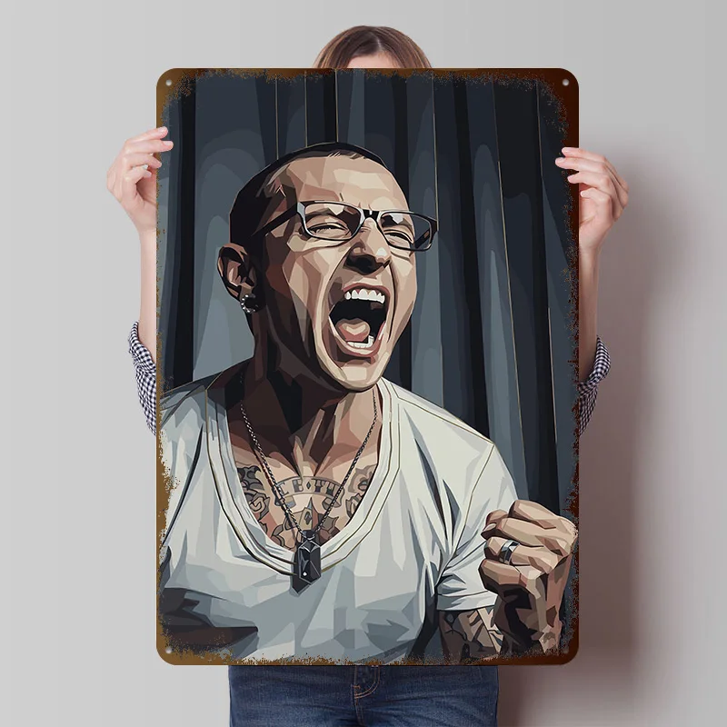 Chester Bennington Vector Portrait Poster Customized Vintage Metal Signs Wall Art Retro Tin Plaque for Living Room Decoration